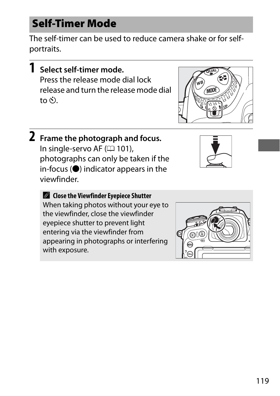 Self-timer mode, 0 119), f | Nikon D500 User Manual | Page 145 / 432