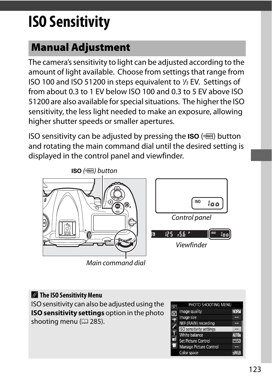 Iso sensitivity, Manual adjustment | Nikon D500 User Manual | Page 149 / 432