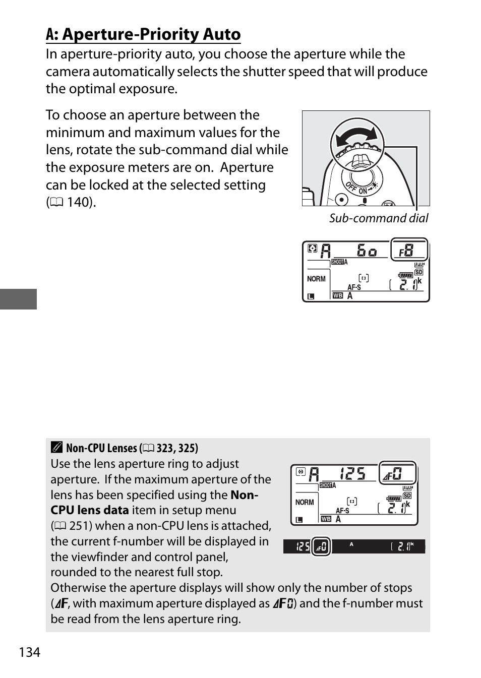 A: aperture-priority auto | Nikon D500 User Manual | Page 160 / 432