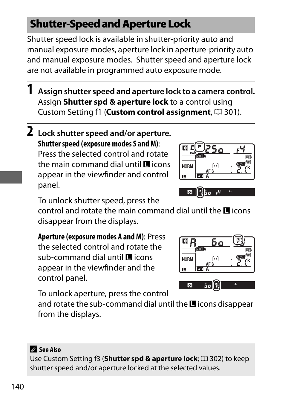 Shutter-speed and aperture lock | Nikon D500 User Manual | Page 166 / 432
