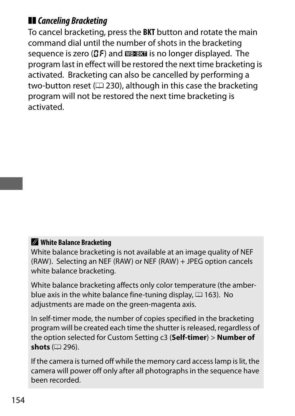 Canceling bracketing | Nikon D500 User Manual | Page 180 / 432