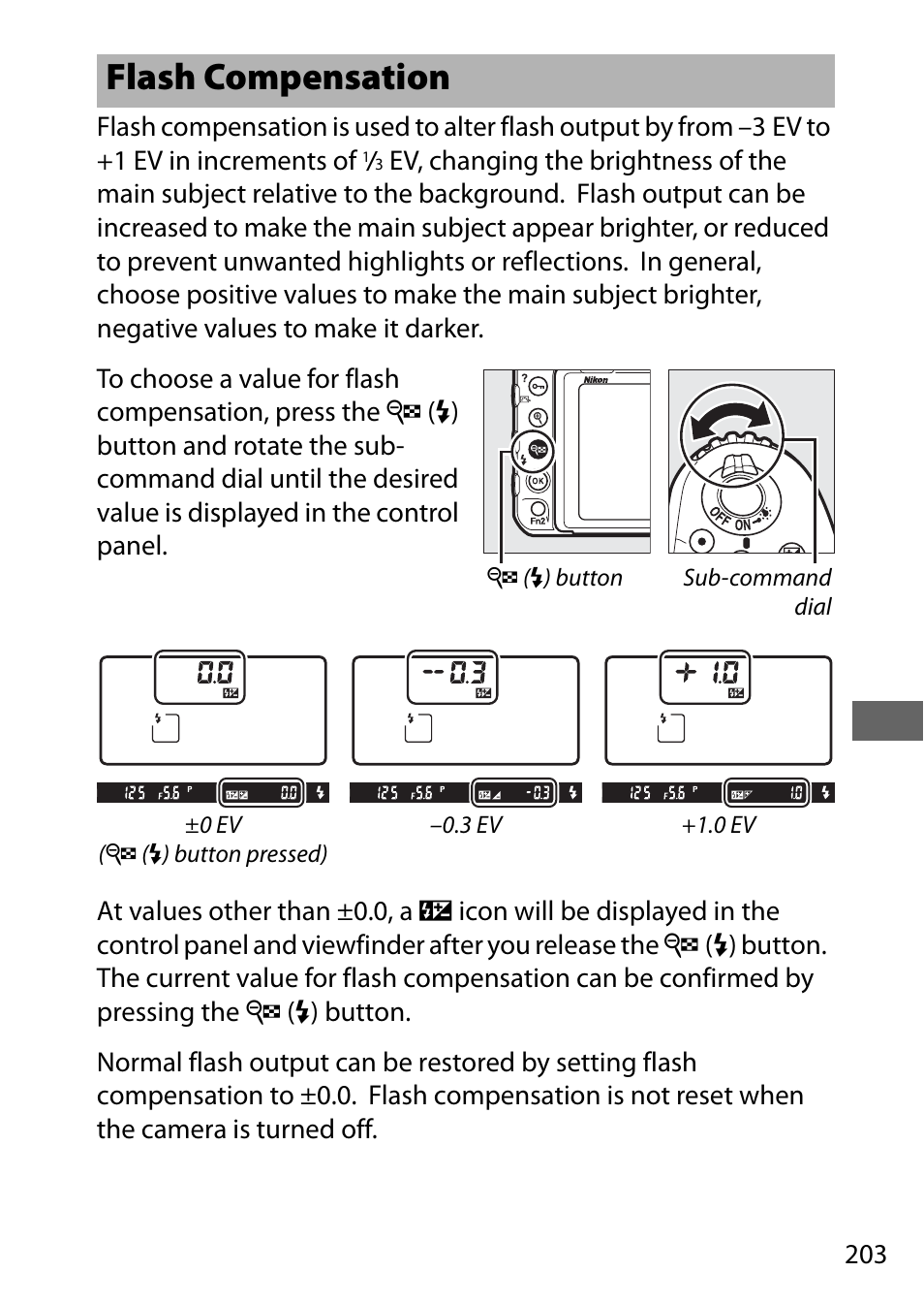 Flash compensation | Nikon D500 User Manual | Page 229 / 432