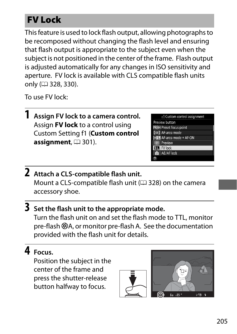 Fv lock | Nikon D500 User Manual | Page 231 / 432