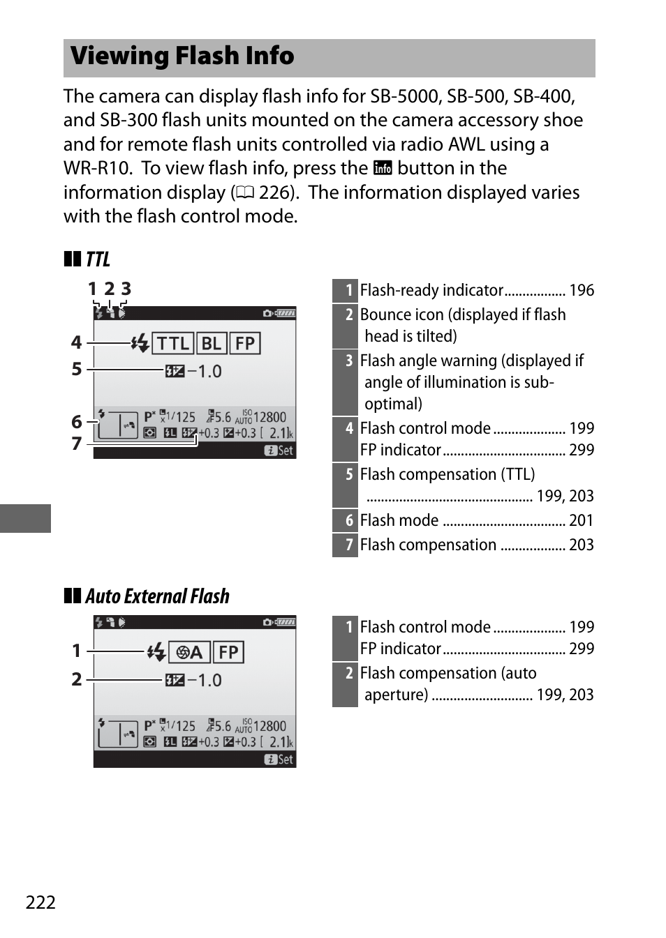 Viewing flash info, Ttl ❚❚ auto external flash | Nikon D500 User Manual | Page 248 / 432