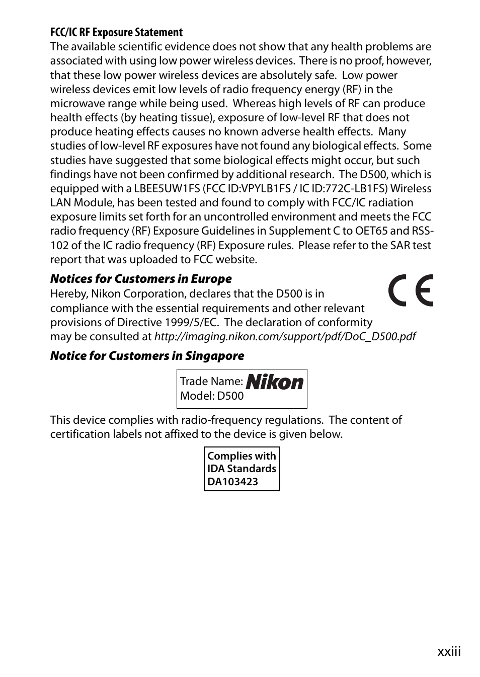 Xxiii | Nikon D500 User Manual | Page 25 / 432