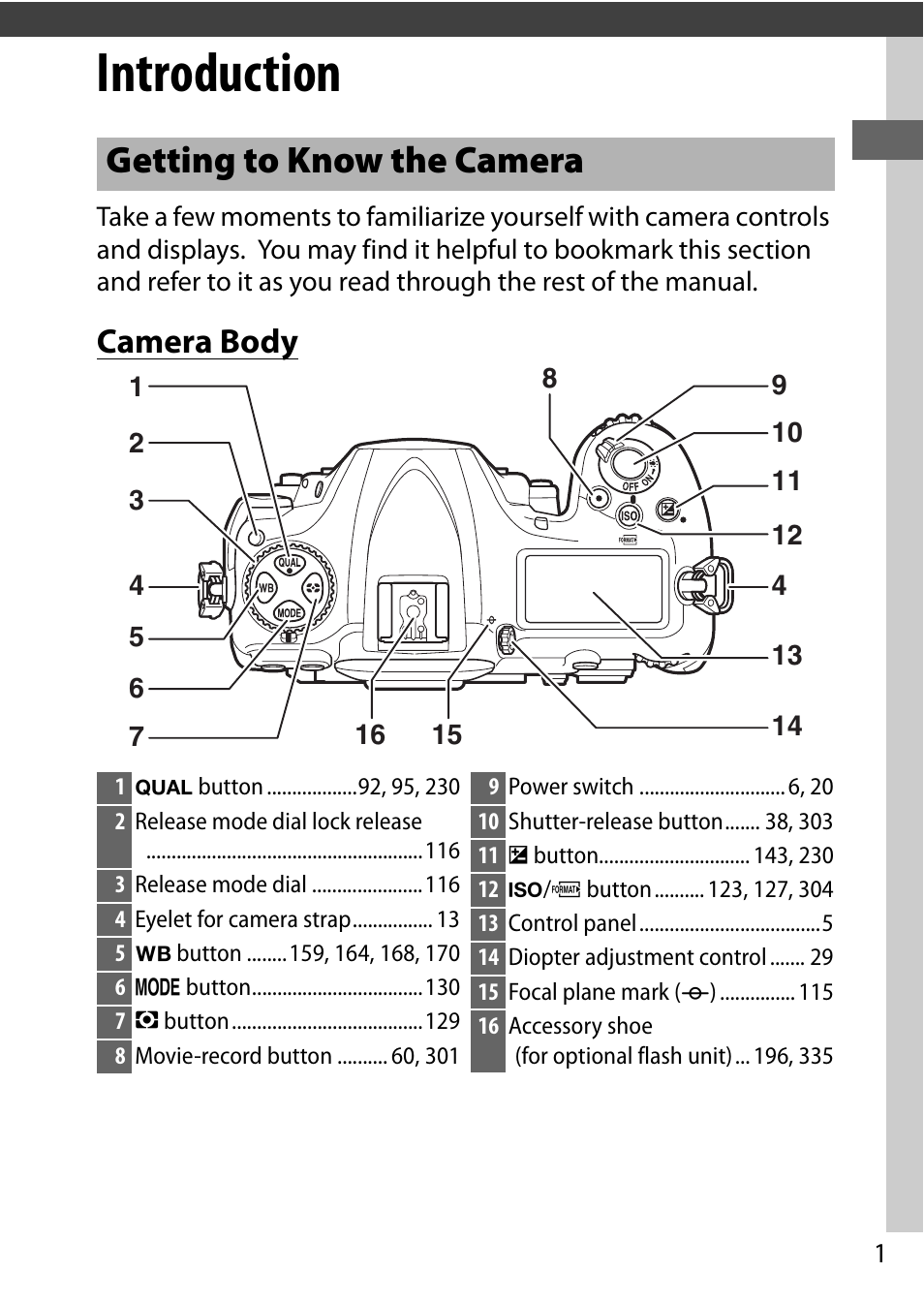 Introduction, Getting to know the camera, Camera body | Nikon D500 User Manual | Page 27 / 432