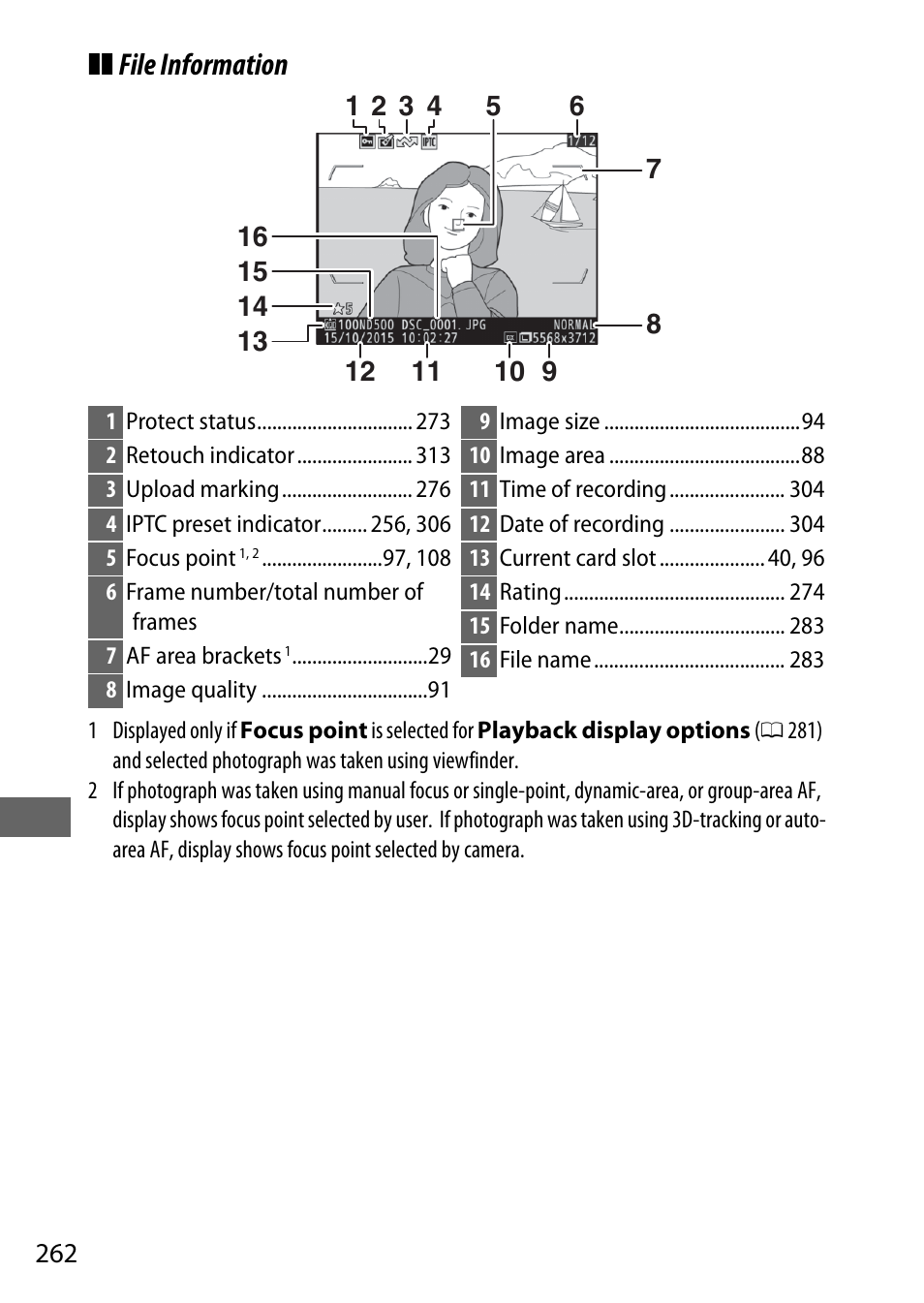 File information | Nikon D500 User Manual | Page 288 / 432