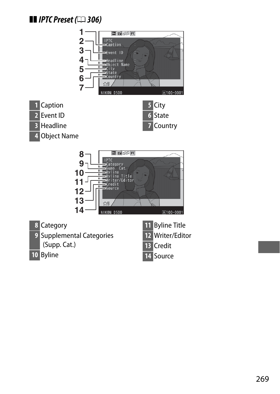 Iptc preset ( 0 306) | Nikon D500 User Manual | Page 295 / 432