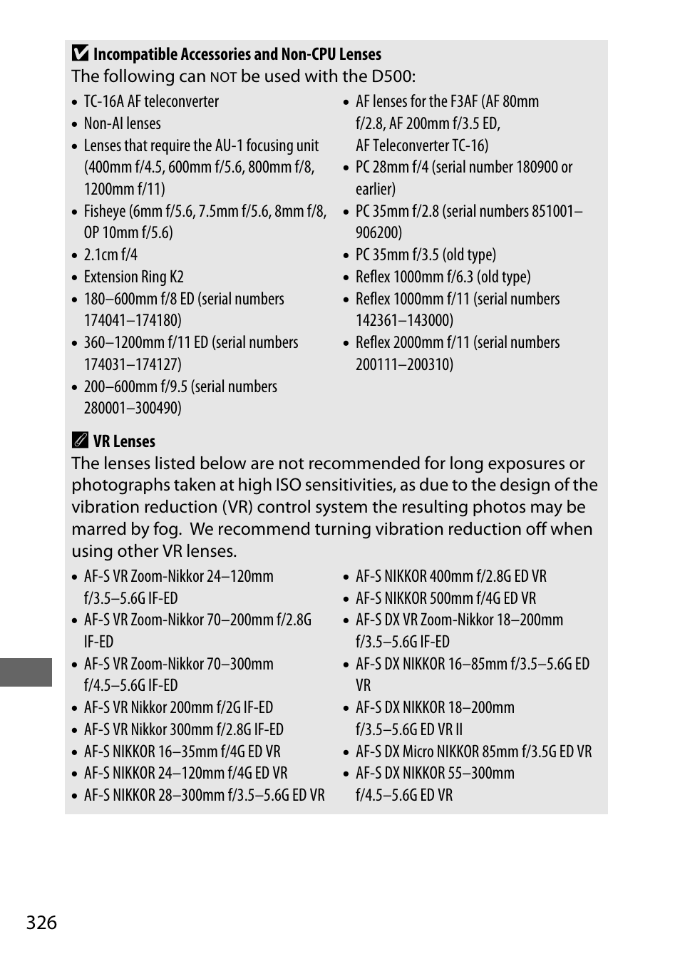 326 d | Nikon D500 User Manual | Page 352 / 432