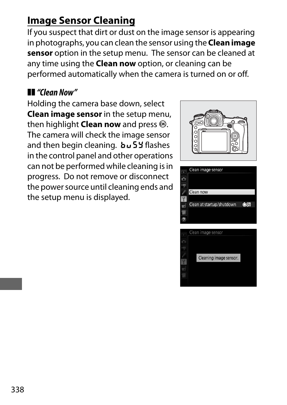 Image sensor cleaning | Nikon D500 User Manual | Page 364 / 432