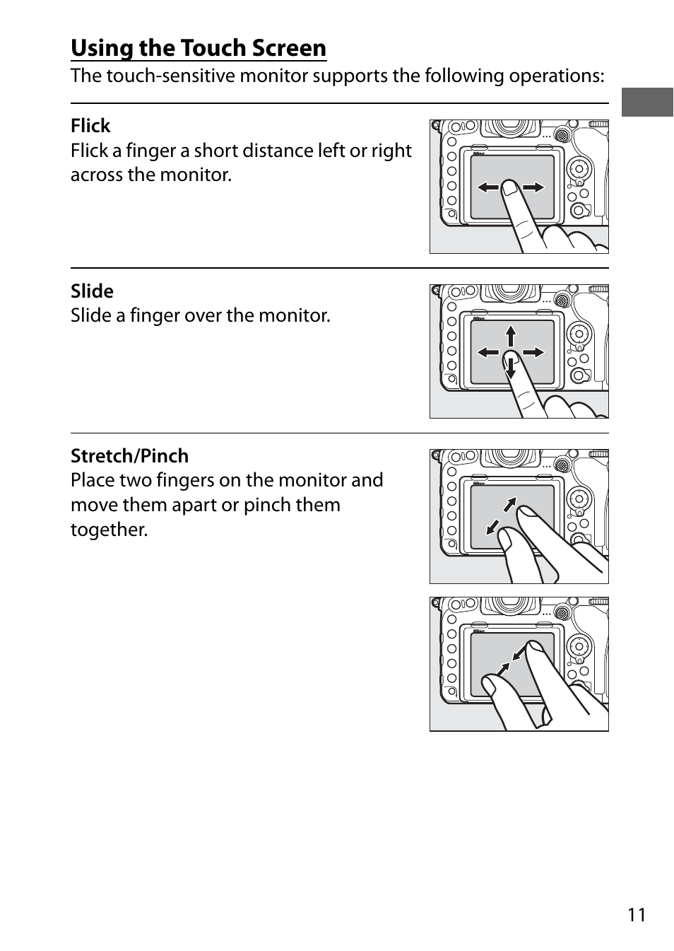 Using the touch screen | Nikon D500 User Manual | Page 37 / 432