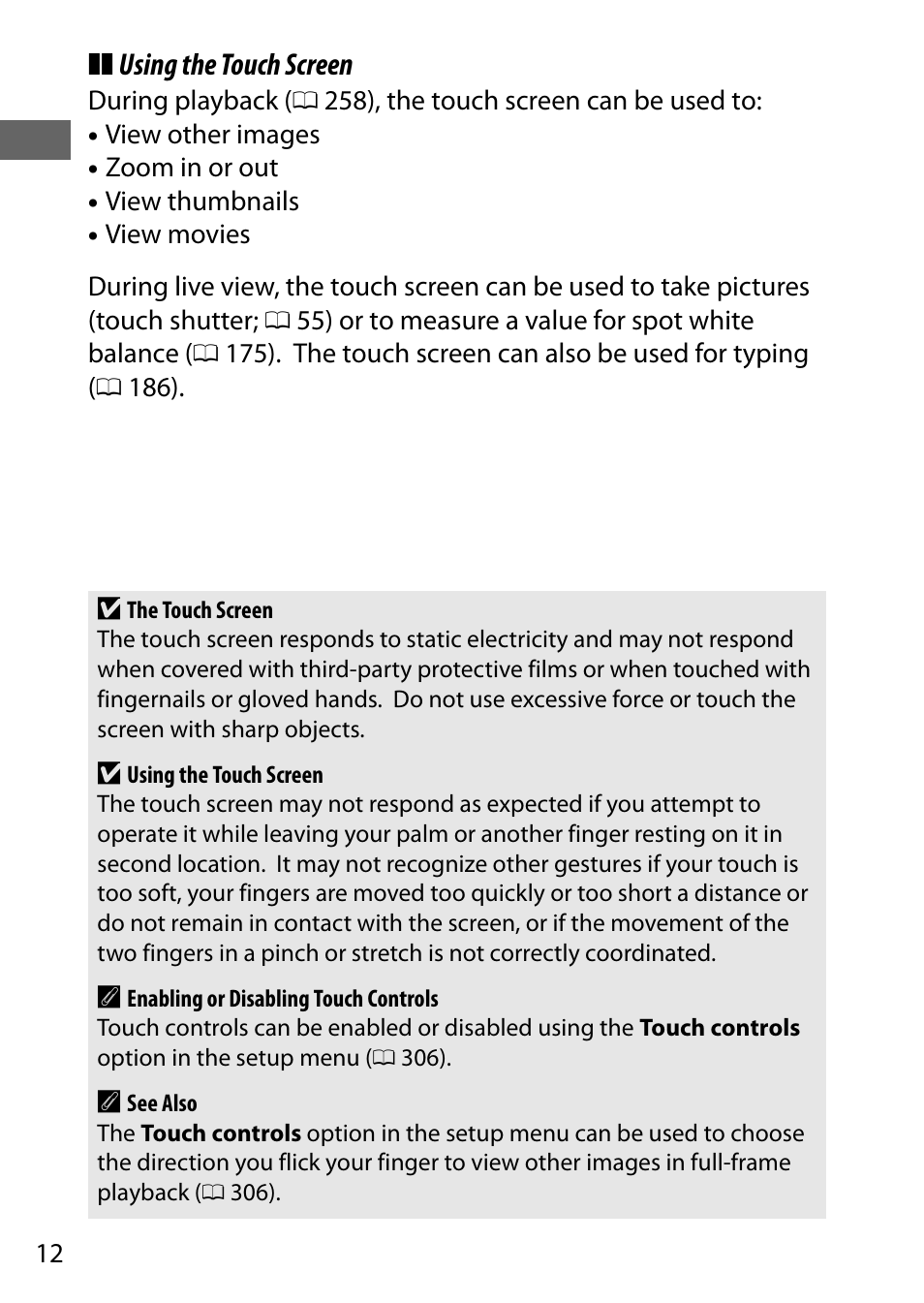 Using the touch screen | Nikon D500 User Manual | Page 38 / 432