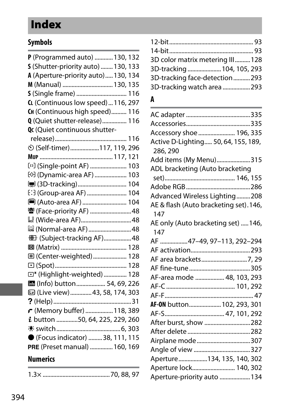 Index | Nikon D500 User Manual | Page 420 / 432