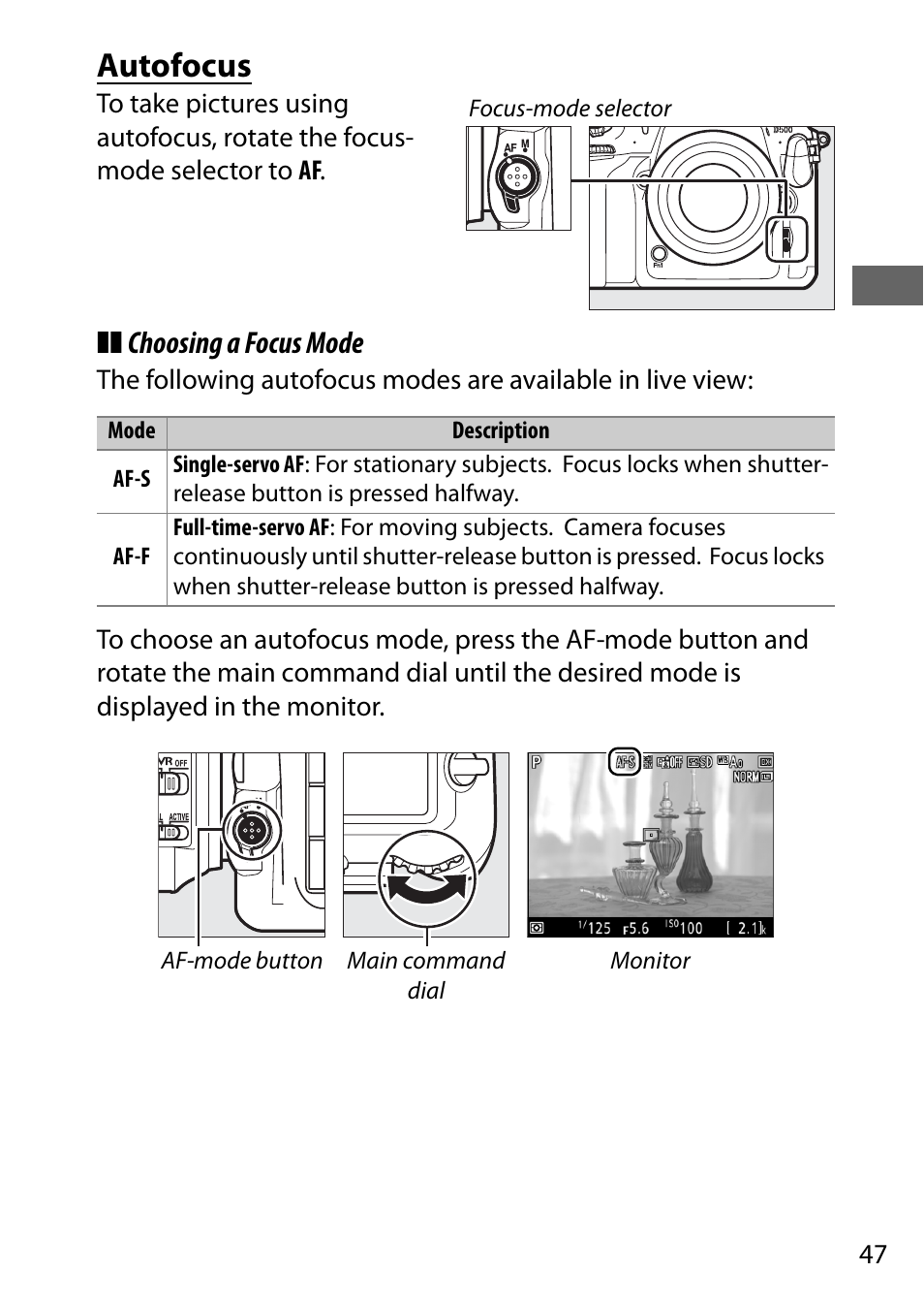 Autofocus, Choosing a focus mode | Nikon D500 User Manual | Page 73 / 432