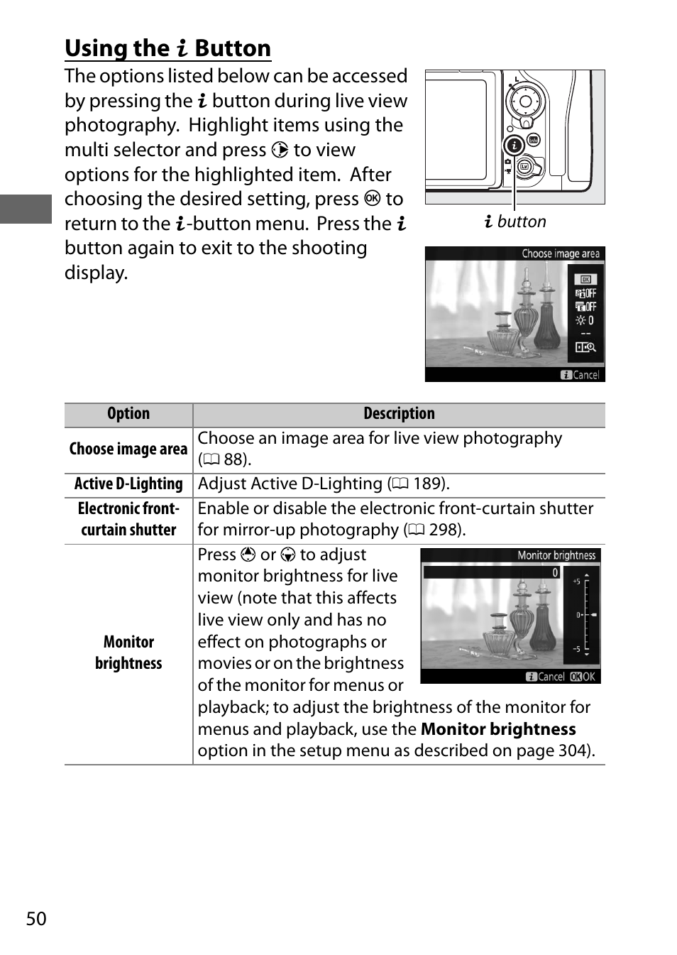 Using the i button | Nikon D500 User Manual | Page 76 / 432