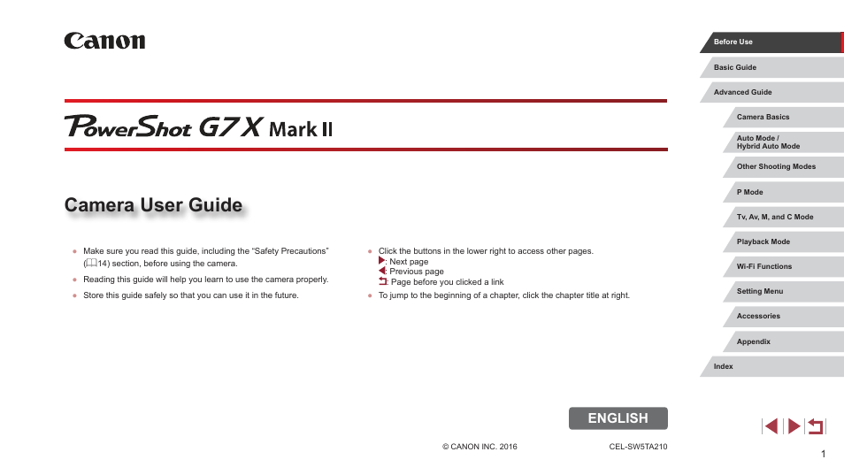 Canon PowerShot G7 X Mark II User Manual | 225 pages