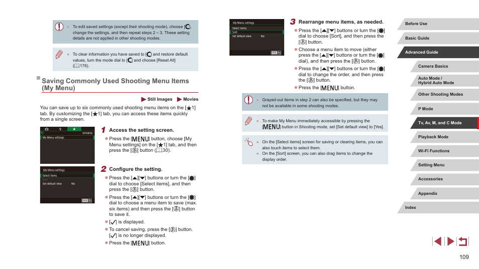 Saving commonly used shooting menu items (my menu) | Canon PowerShot G7 X Mark II User Manual | Page 109 / 225