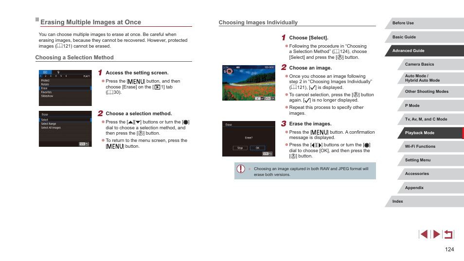 Erasing multiple images at once | Canon PowerShot G7 X Mark II User Manual | Page 124 / 225