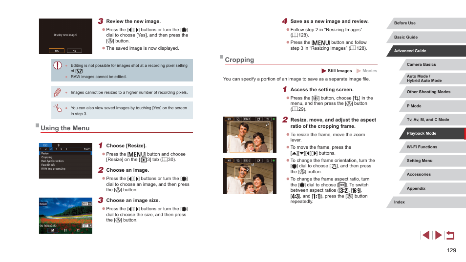 Using the menu cropping, Cropping, Using the menu | Canon PowerShot G7 X Mark II User Manual | Page 129 / 225