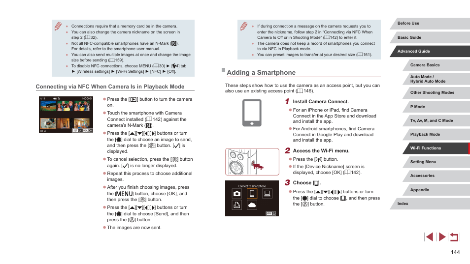 Connecting via nfc when camera is in playback mode, Adding a smartphone | Canon PowerShot G7 X Mark II User Manual | Page 144 / 225
