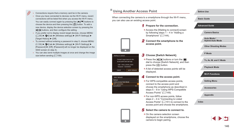 Using another access point | Canon PowerShot G7 X Mark II User Manual | Page 146 / 225