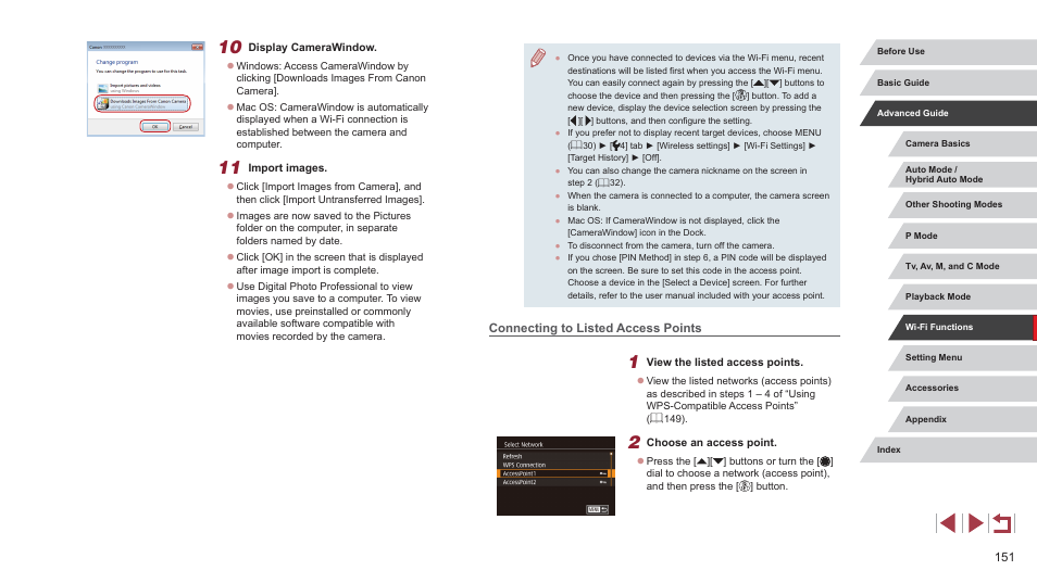 Connecting to listed access points, 2 – 4 in “connecting to listed, Access points” (= 151) to connect to the | Canon PowerShot G7 X Mark II User Manual | Page 151 / 225