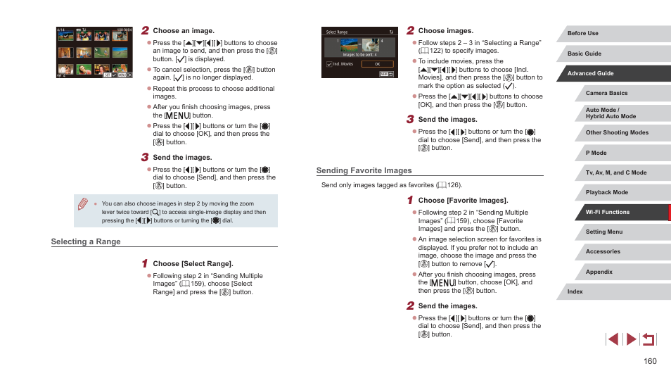 Selecting a range sending favorite images | Canon PowerShot G7 X Mark II User Manual | Page 160 / 225