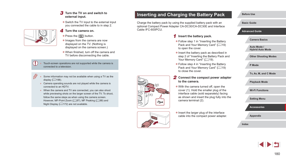 Inserting and charging the battery pack | Canon PowerShot G7 X Mark II User Manual | Page 180 / 225
