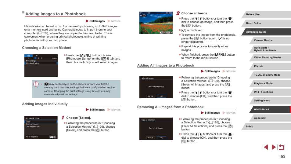 Adding images to a photobook, Adding to a photobook (= 190), Adding images to a photobook” (= 190) | Canon PowerShot G7 X Mark II User Manual | Page 190 / 225