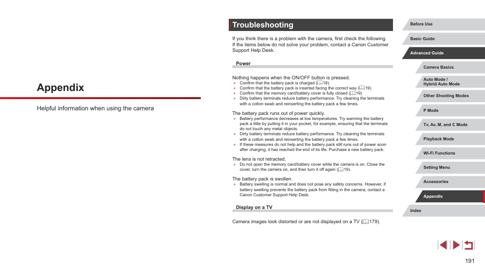 Appendix, Troubleshooting, Helpful information when using the camera | Canon PowerShot G7 X Mark II User Manual | Page 191 / 225