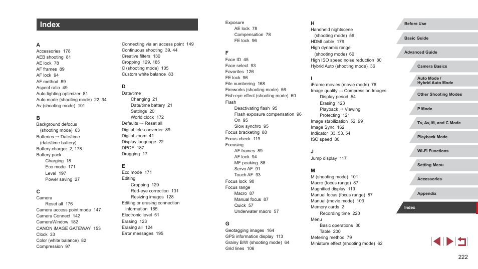 Index | Canon PowerShot G7 X Mark II User Manual | Page 222 / 225