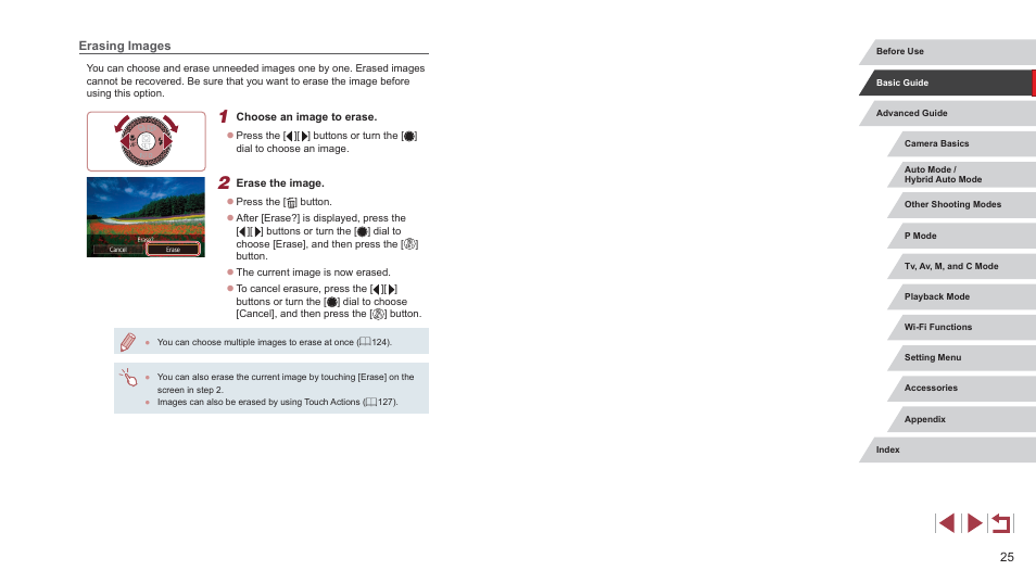 Erasing images | Canon PowerShot G7 X Mark II User Manual | Page 25 / 225