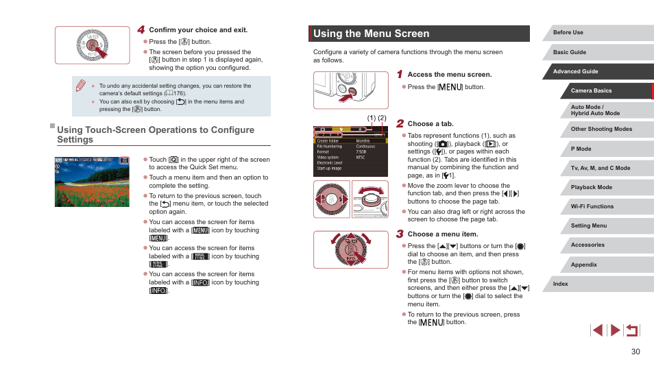 Using the menu screen | Canon PowerShot G7 X Mark II User Manual | Page 30 / 225