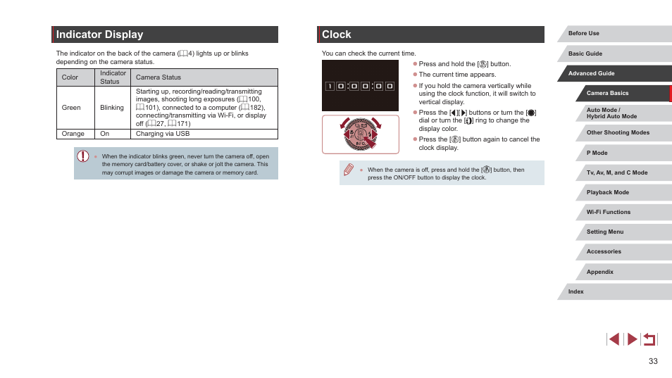 Indicator display clock, Clock, Indicator display | Canon PowerShot G7 X Mark II User Manual | Page 33 / 225