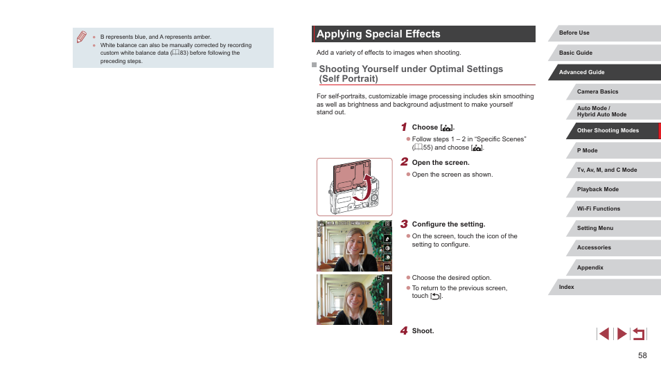 Applying special effects | Canon PowerShot G7 X Mark II User Manual | Page 58 / 225