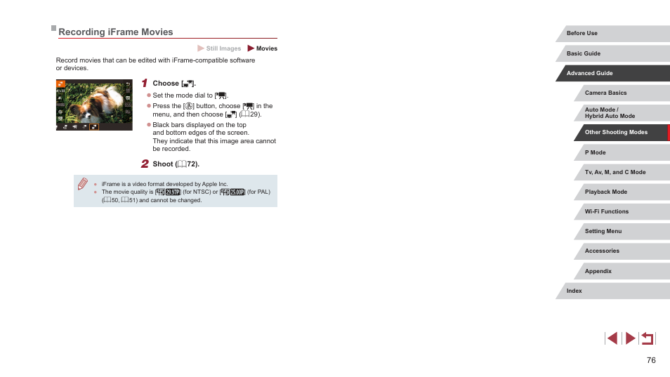 Recording iframe movies | Canon PowerShot G7 X Mark II User Manual | Page 76 / 225