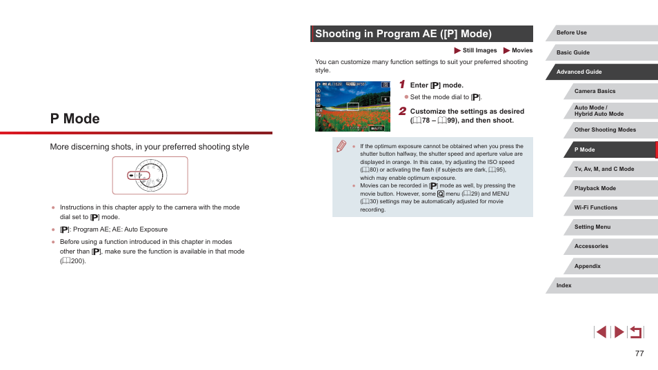P mode, Shooting in program ae ([p] mode) | Canon PowerShot G7 X Mark II User Manual | Page 77 / 225