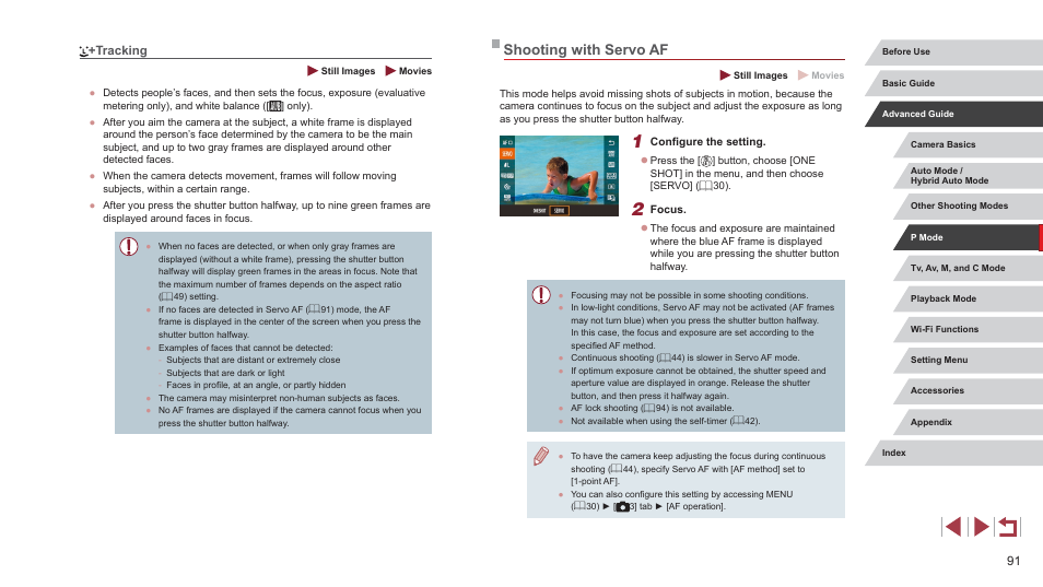 Tracking, Shooting with servo af | Canon PowerShot G7 X Mark II User Manual | Page 91 / 225