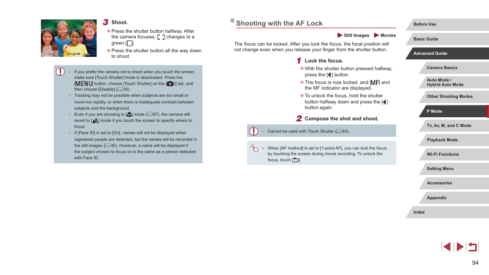 Shooting with the af lock, 94) is not available | Canon PowerShot G7 X Mark II User Manual | Page 94 / 225