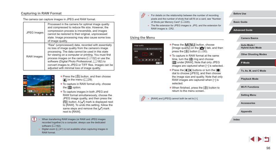 Capturing in raw format using the menu, Using the menu, Capturing in raw format | Canon PowerShot G7 X Mark II User Manual | Page 98 / 225