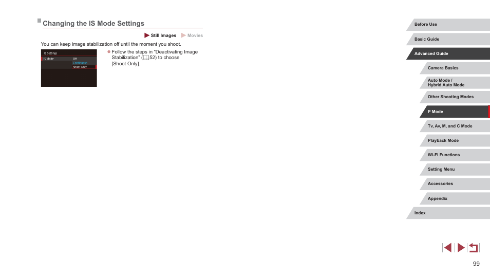 Changing the is mode settings, 99), and then shoot | Canon PowerShot G7 X Mark II User Manual | Page 99 / 225