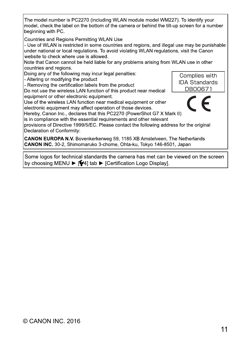 Canon PowerShot G7 X Mark II User Manual | Page 11 / 11