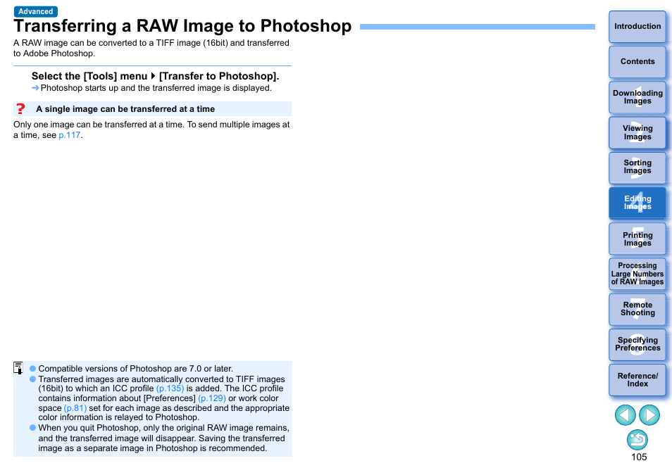 Transferring a raw image to photoshop, Transferring a raw image to, Photoshop | Canon PowerShot G7 X Mark II User Manual | Page 105 / 141