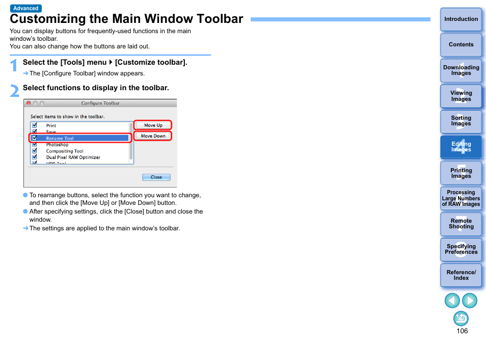 Customizing the main window toolbar, P.106) | Canon PowerShot G7 X Mark II User Manual | Page 106 / 141