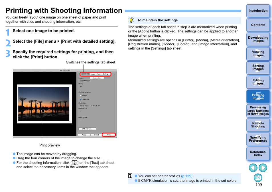 Printing with shooting information | Canon PowerShot G7 X Mark II User Manual | Page 109 / 141