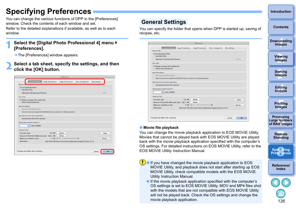 Specifying preferences, General settings, Utility with preferences | P.126) | Canon PowerShot G7 X Mark II User Manual | Page 126 / 141