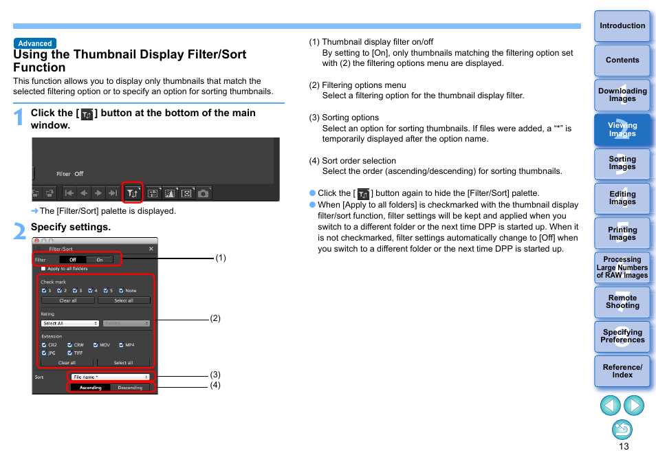 Using the thumbnail display filter/sort, Function | Canon PowerShot G7 X Mark II User Manual | Page 13 / 141