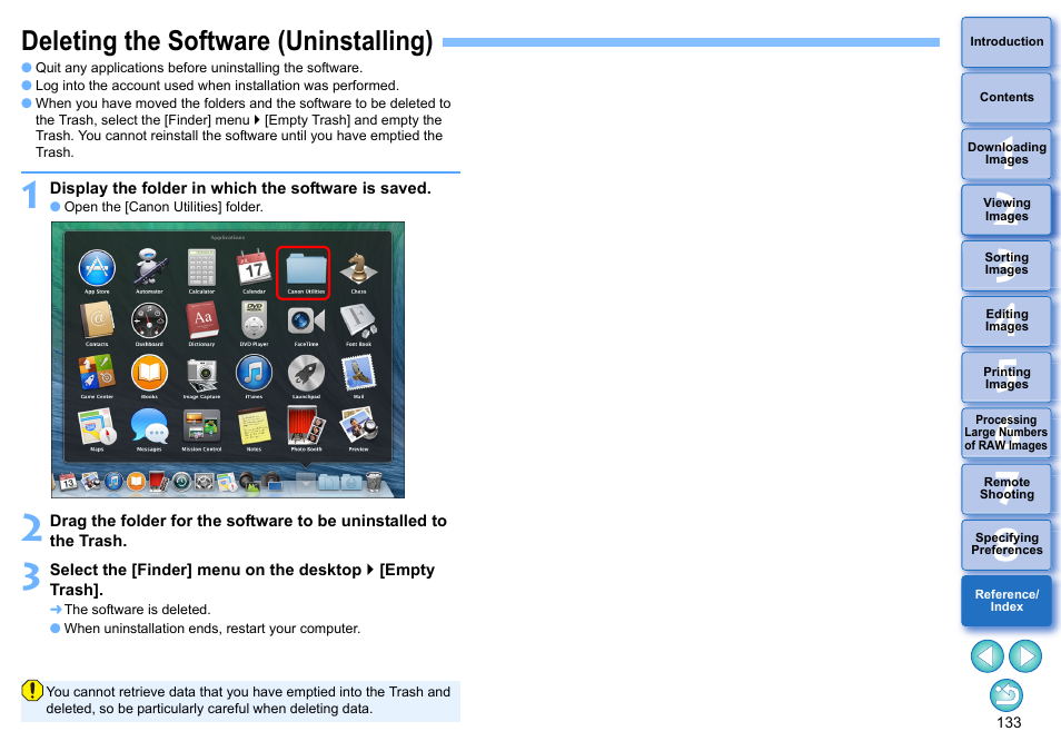 Deleting the software (uninstalling) | Canon PowerShot G7 X Mark II User Manual | Page 133 / 141