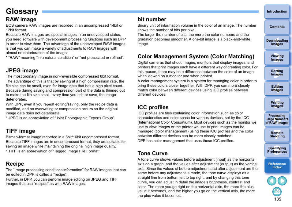 Glossary, One curve, P.135) | Ofile | Canon PowerShot G7 X Mark II User Manual | Page 135 / 141