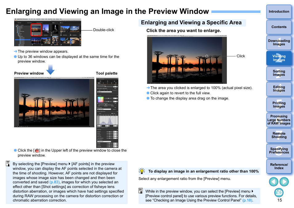 Enlarging and viewing a specific area, P.15) | Canon PowerShot G7 X Mark II User Manual | Page 15 / 141